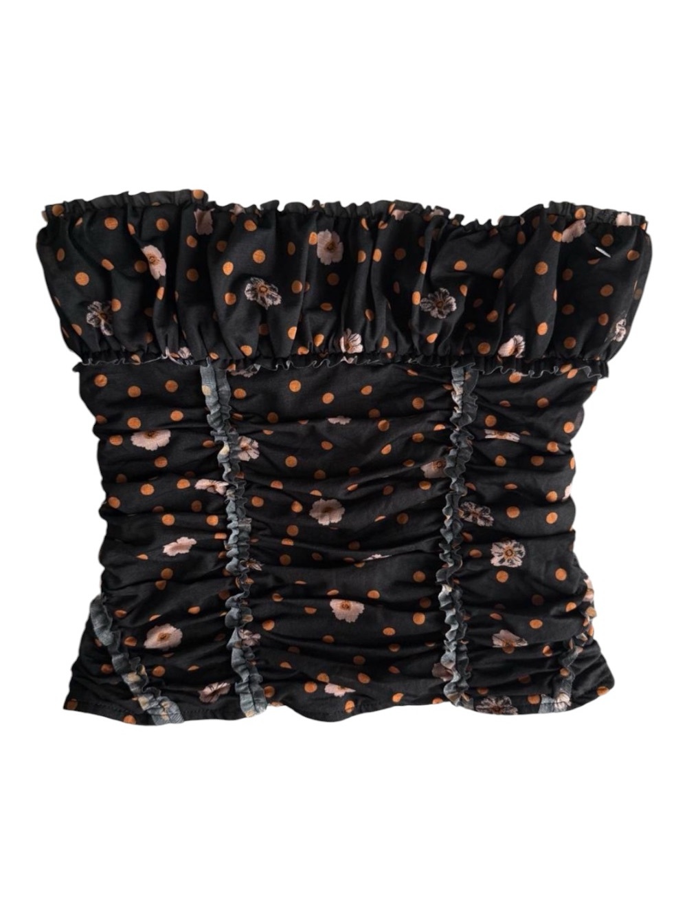 Free People XS Black Floral Polka Dot Ruched Strapless Tube Top